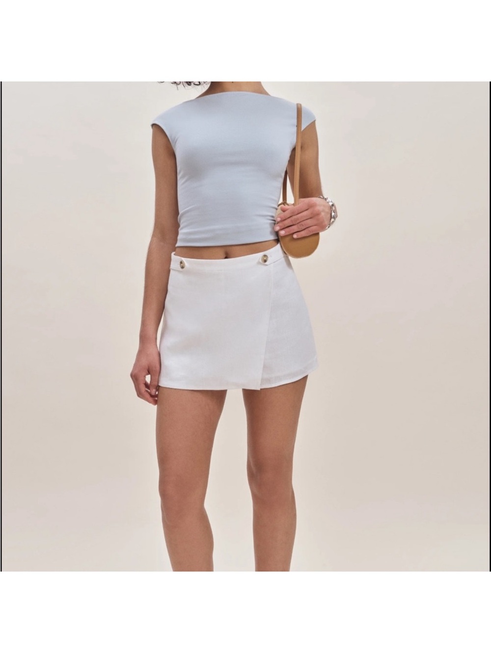 Reformation White Mini Wrap Skort with Button Details